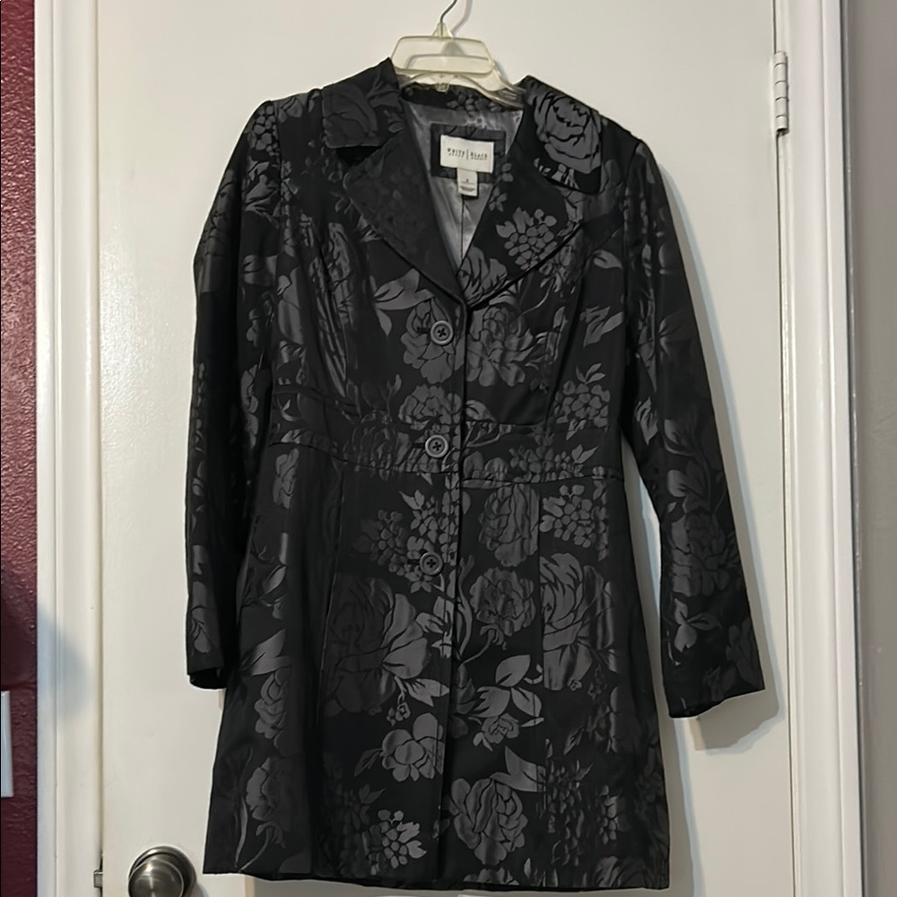 White House Black Market Black Trench Coat with Glossy Finish